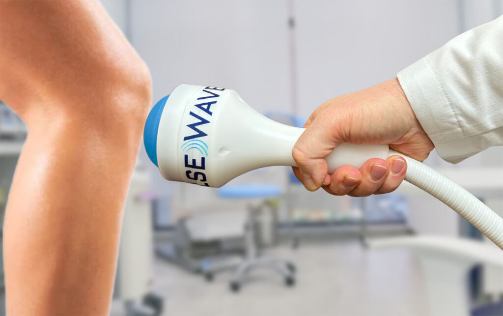 Knee of patient receiving Shockwave Therapy at Atlas Peak in Pleasantville NY